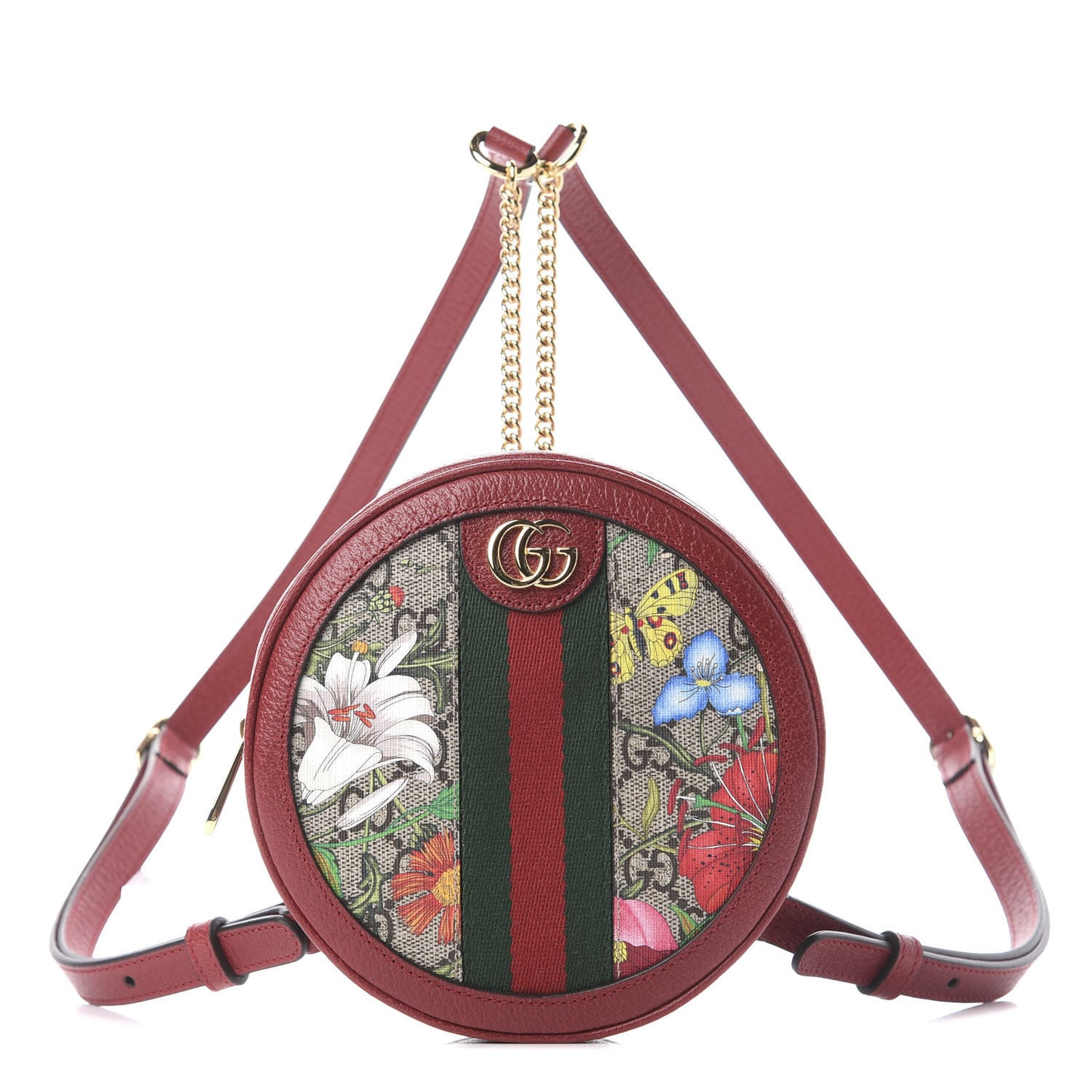 GG Supreme Monogram Web Flora Mini Ophidia Round Backpack Red