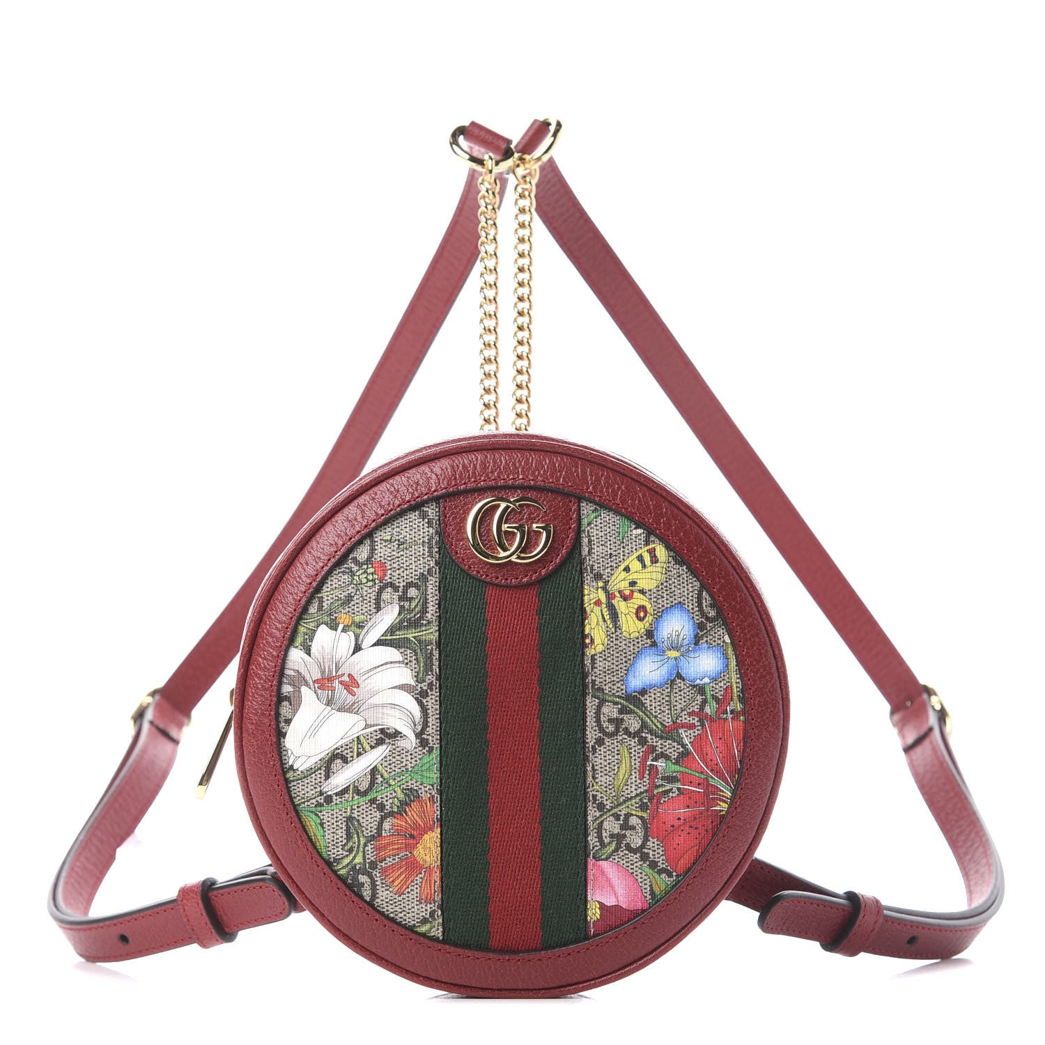 Gucci GG Supreme Monogram Web Flora Mini Ophidia Round Backpack Red 1 of 10