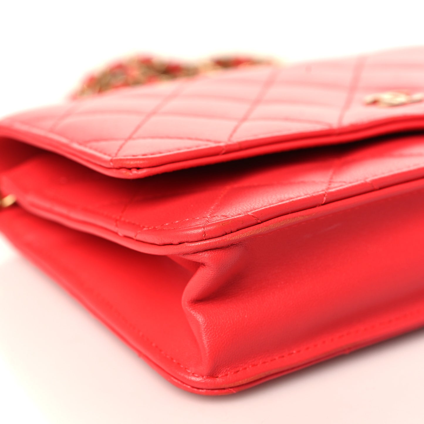 Lambskin Quilted Wallet On Chain WOC Light Red