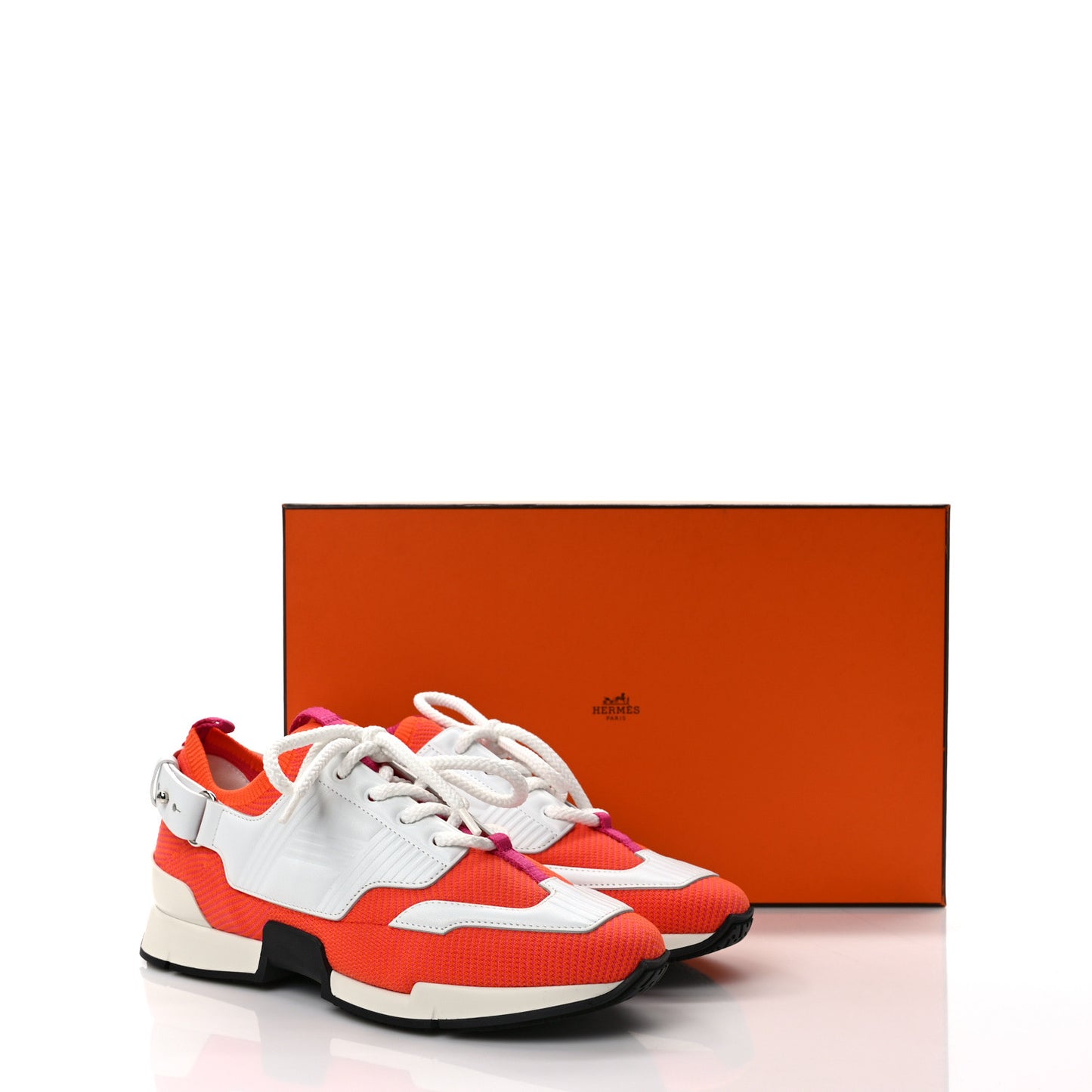 Calfskin Womens Athlete Sneakers 37.5 White Orange