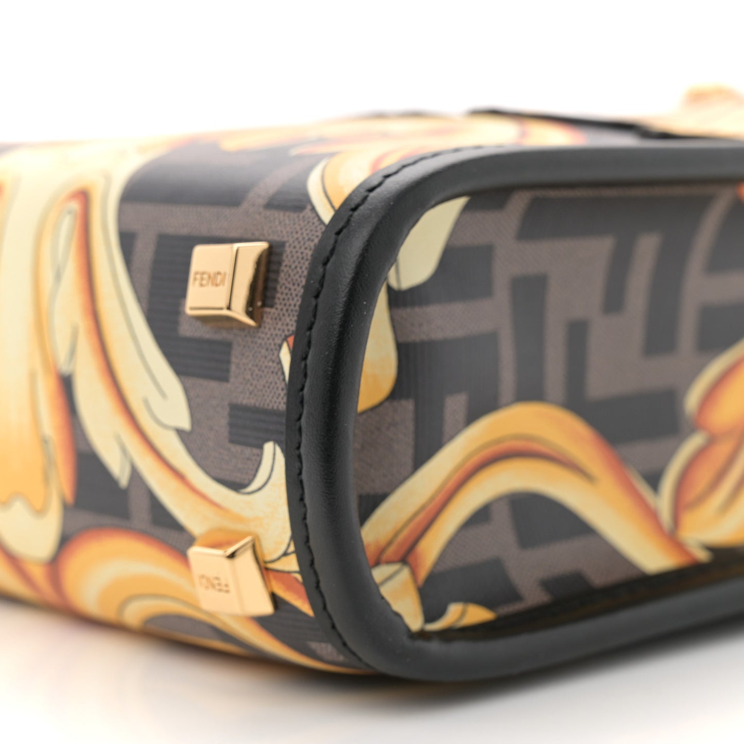 X VERSACE Vitello King Catalan Mirror Plexiglass Fendace FF Baroque Logo Mini Fendi Sunshine Shopper Tote Black Gold