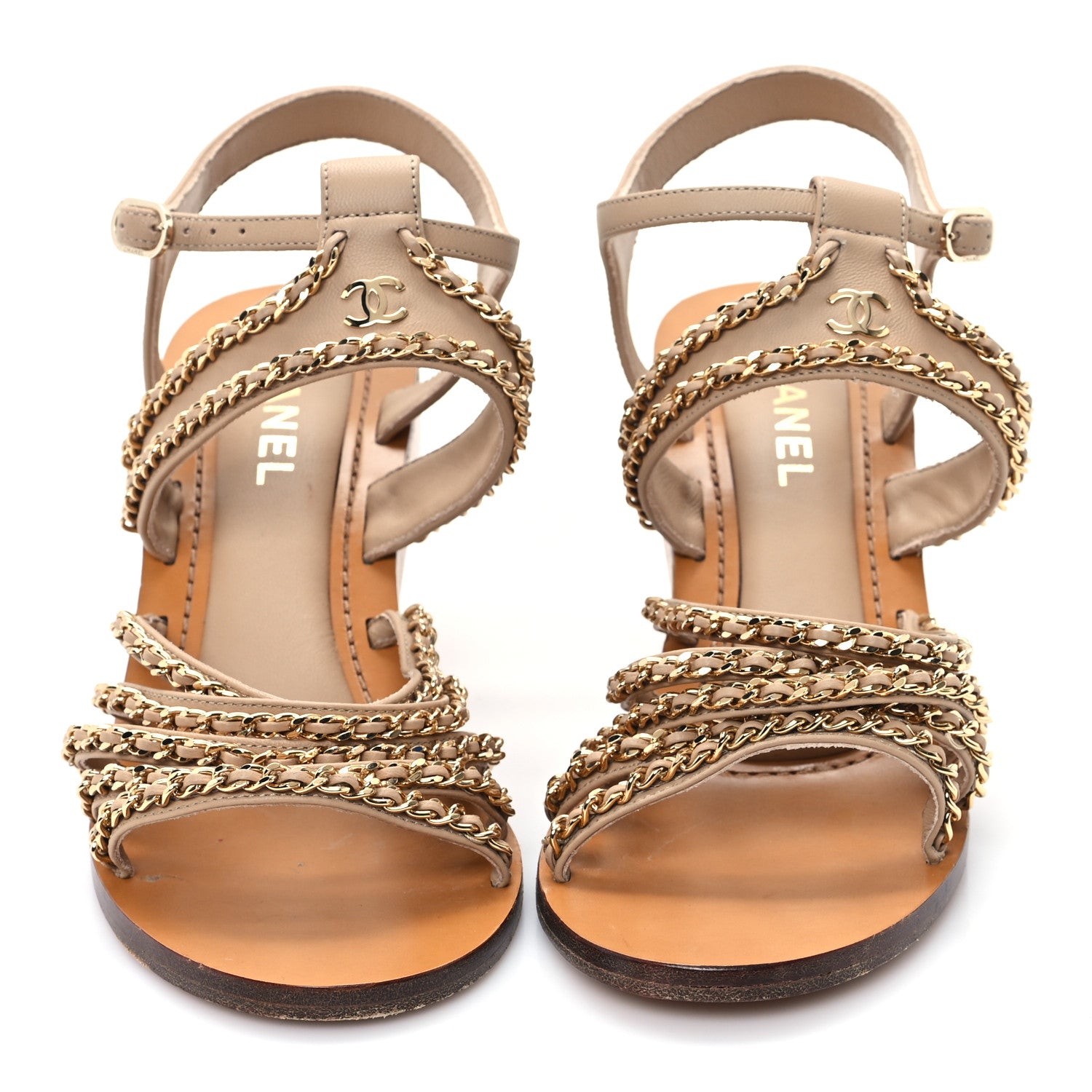 Chanel Lambskin Quilted Chain Wedge Sandals 40 Beige 3 of 9