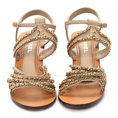 Chanel Lambskin Quilted Chain Wedge Sandals 40 Beige 3 of 9