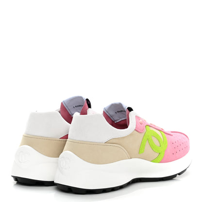 Chanel Fabric Suede Kidskin CC Sneakers 40 Pink Green 4 of 9