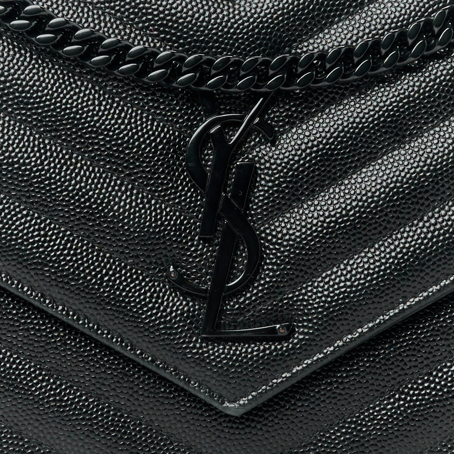 Saint Laurent Grain De Poudre Matelasse Chevron Monogram Monochrome Chain Wallet Black 7 of 11