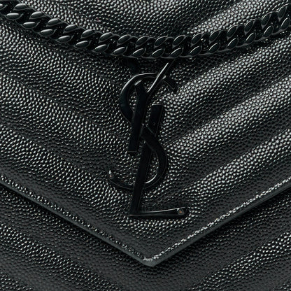Saint Laurent Grain De Poudre Matelasse Chevron Monogram Monochrome Chain Wallet Black 7 of 11
