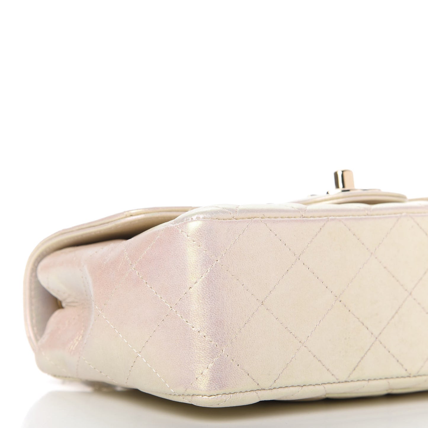Iridescent Calfskin Quilted Mini Rectangular Flap Ivory