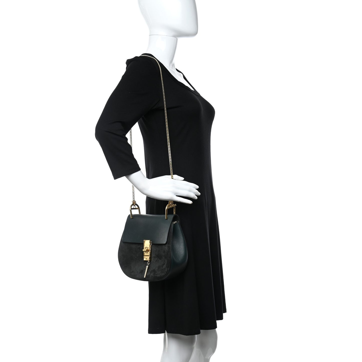 Suede Smooth Calfskin Drew Shoulder Bag Intense Green