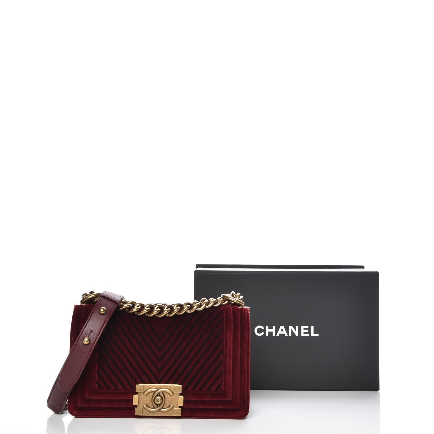 Chanel Velvet Chevron Quilted Small Boy Flap Burgundy 8 of 8