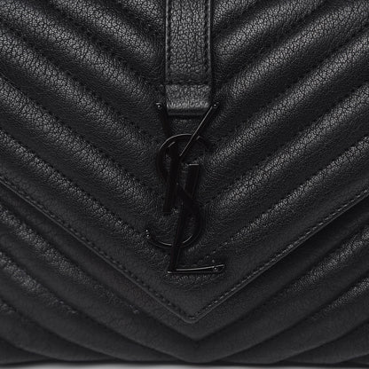 Saint Laurent Sheepskin Matelasse Chevron Monogram Monochrome Medium College Bag Black 10 of 14