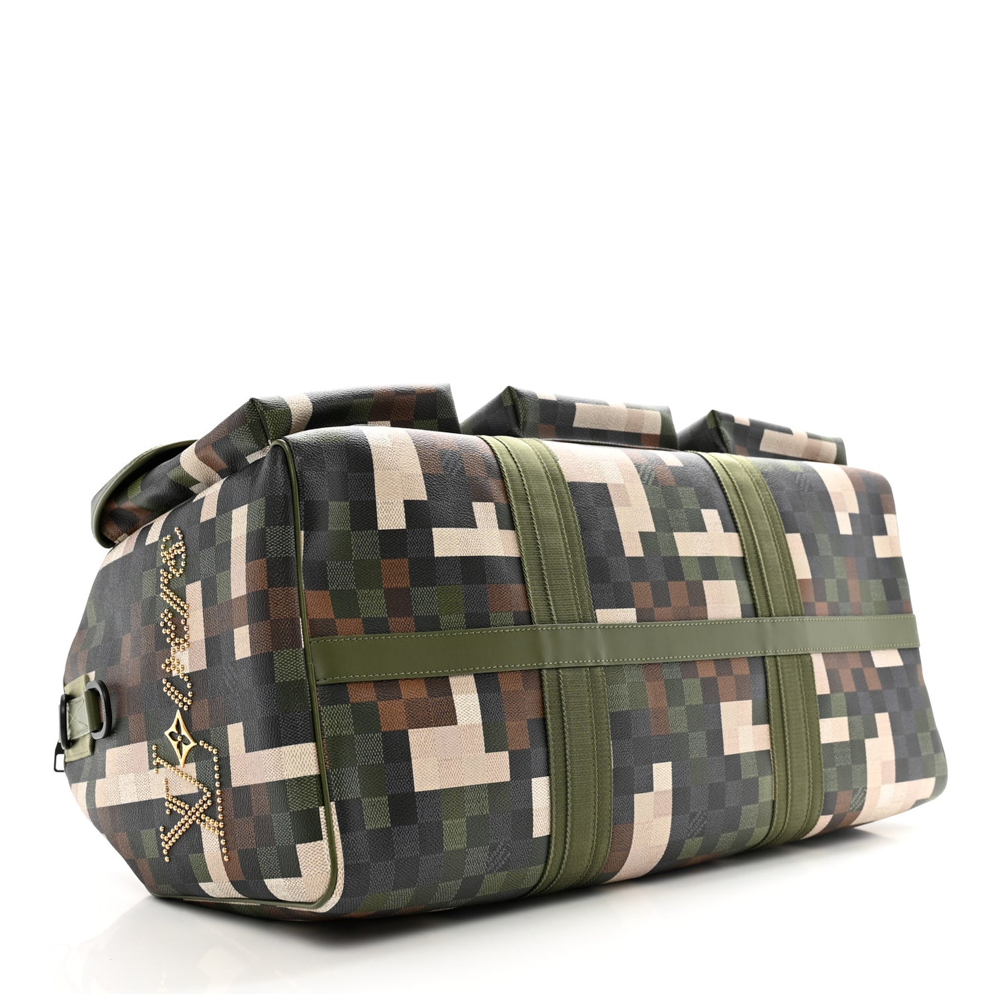 Damoflage Studded LV Trail Keepall Bandouliere 55 Green