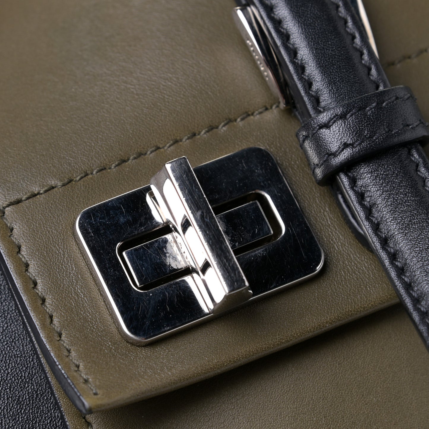 City Calfskin Convertible Top Handle Tote Militare Green Black