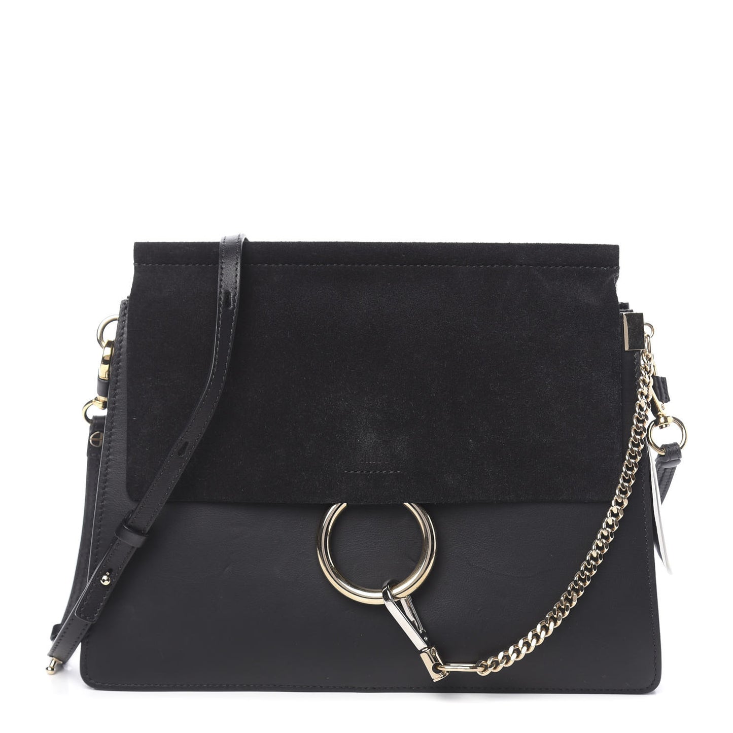 Suede Calfskin Medium Faye Shoulder Bag Black