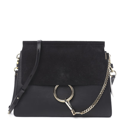 Chloe Suede Calfskin Medium Faye Shoulder Bag Black 1 of 15