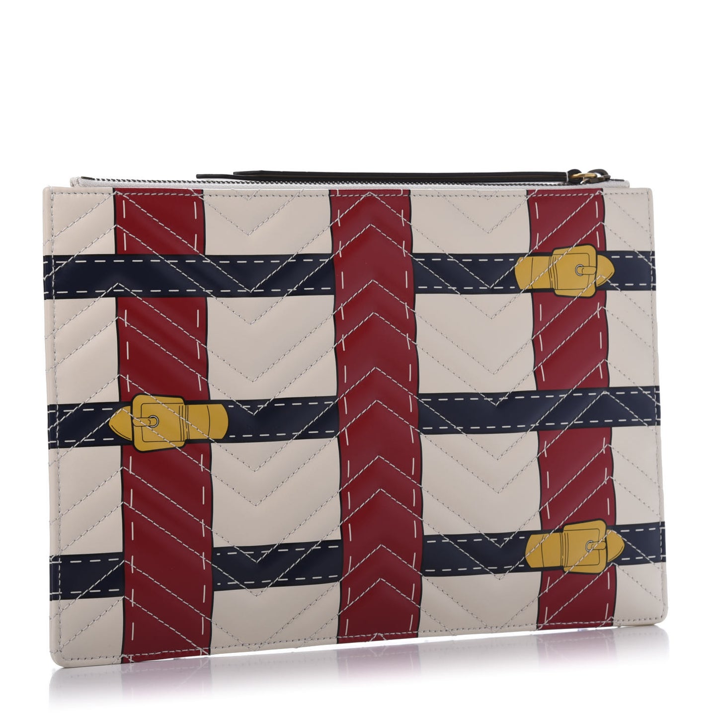 Calfskin Matelasse Trompe L'Oeil Print GG Marmont Zip Pouch White