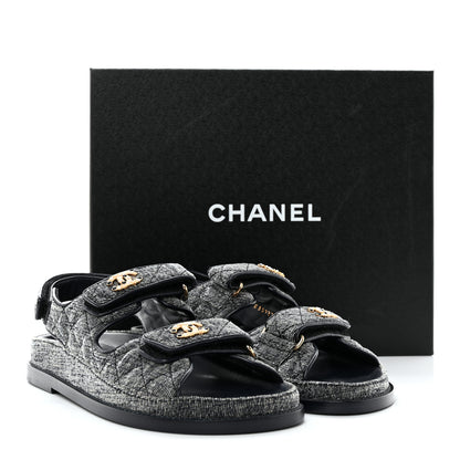 Chanel Velvet Velcro Dad Sandals 36.5 Grey 9 of 9