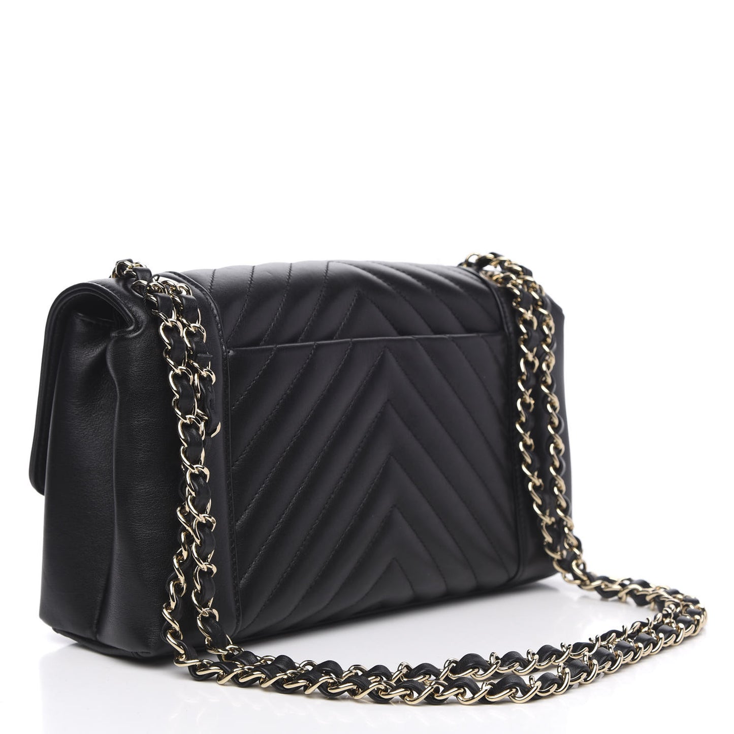 Calfskin Quilted Medium Daily Chevron Flap Black
