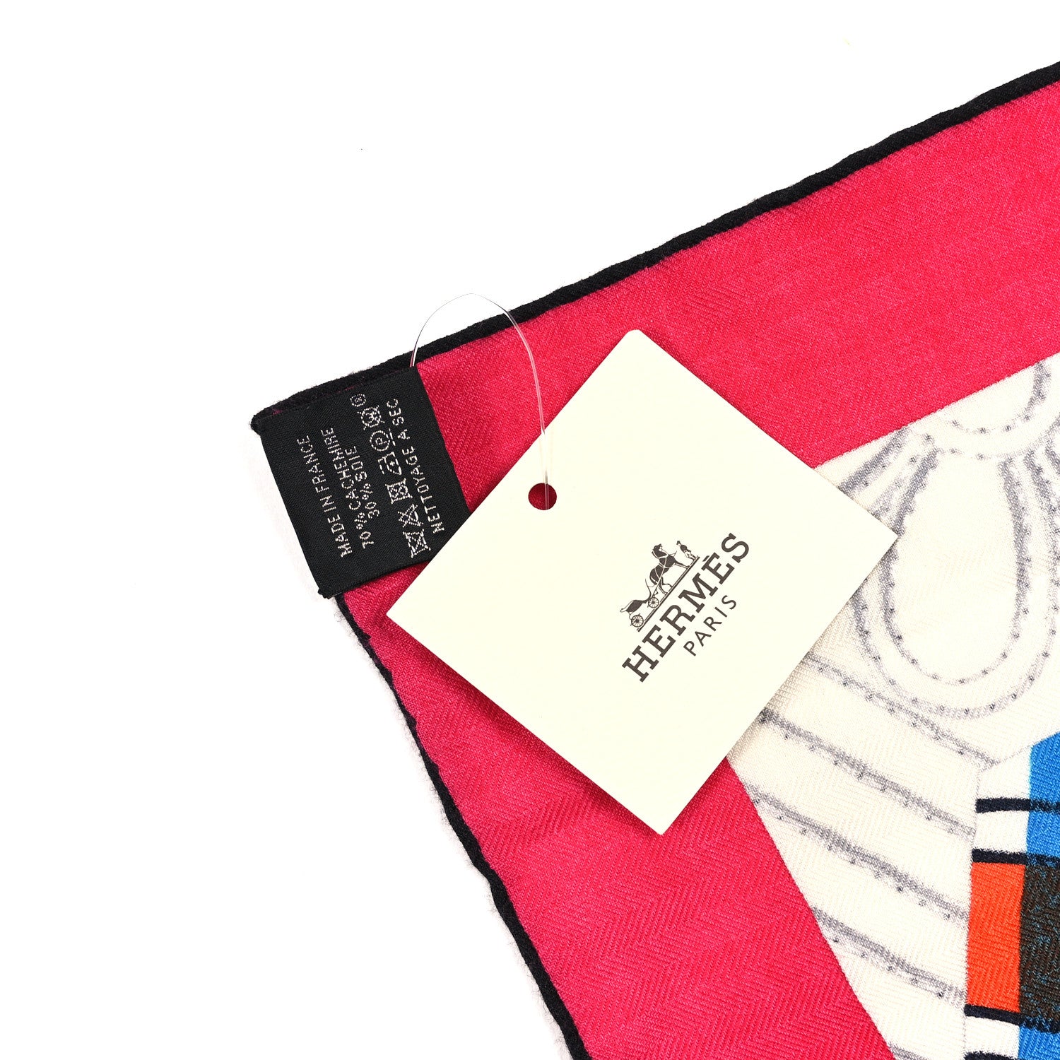 Hermes Cashmere Silk American Quilts Shawl 140 Fuchsia Black Multicolor 3 of 3