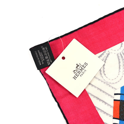 Hermes Cashmere Silk American Quilts Shawl 140 Fuchsia Black Multicolor 3 of 3