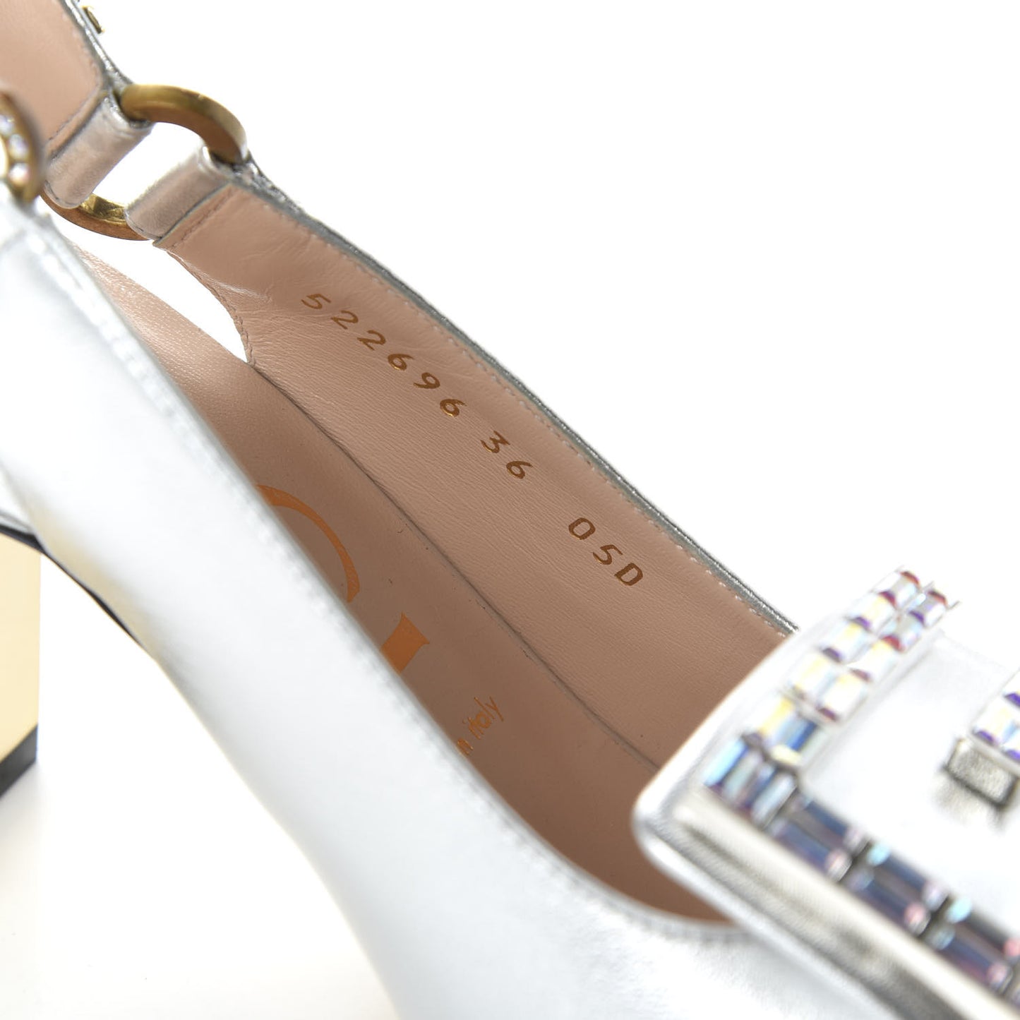 Metallic Nappa Crystal Square G Madelyn Slingbacks 36 Silver