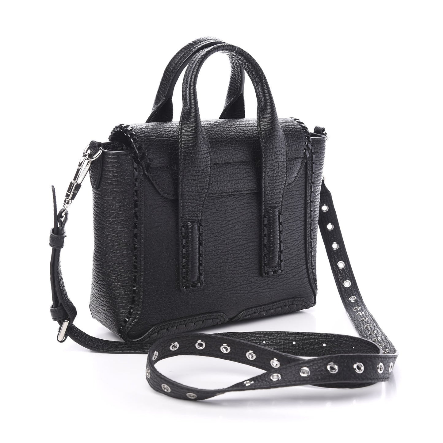 3.1 Textured Calfskin Mini Whipstitch Pashli Satchel Black