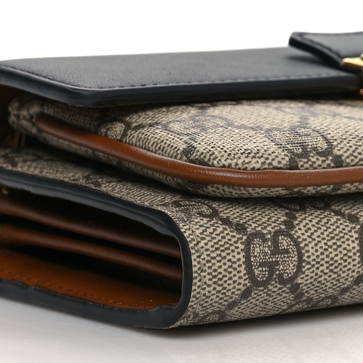 GG Supreme Monogram Calfskin Padlock Chain Wallet Beige Black Cuir