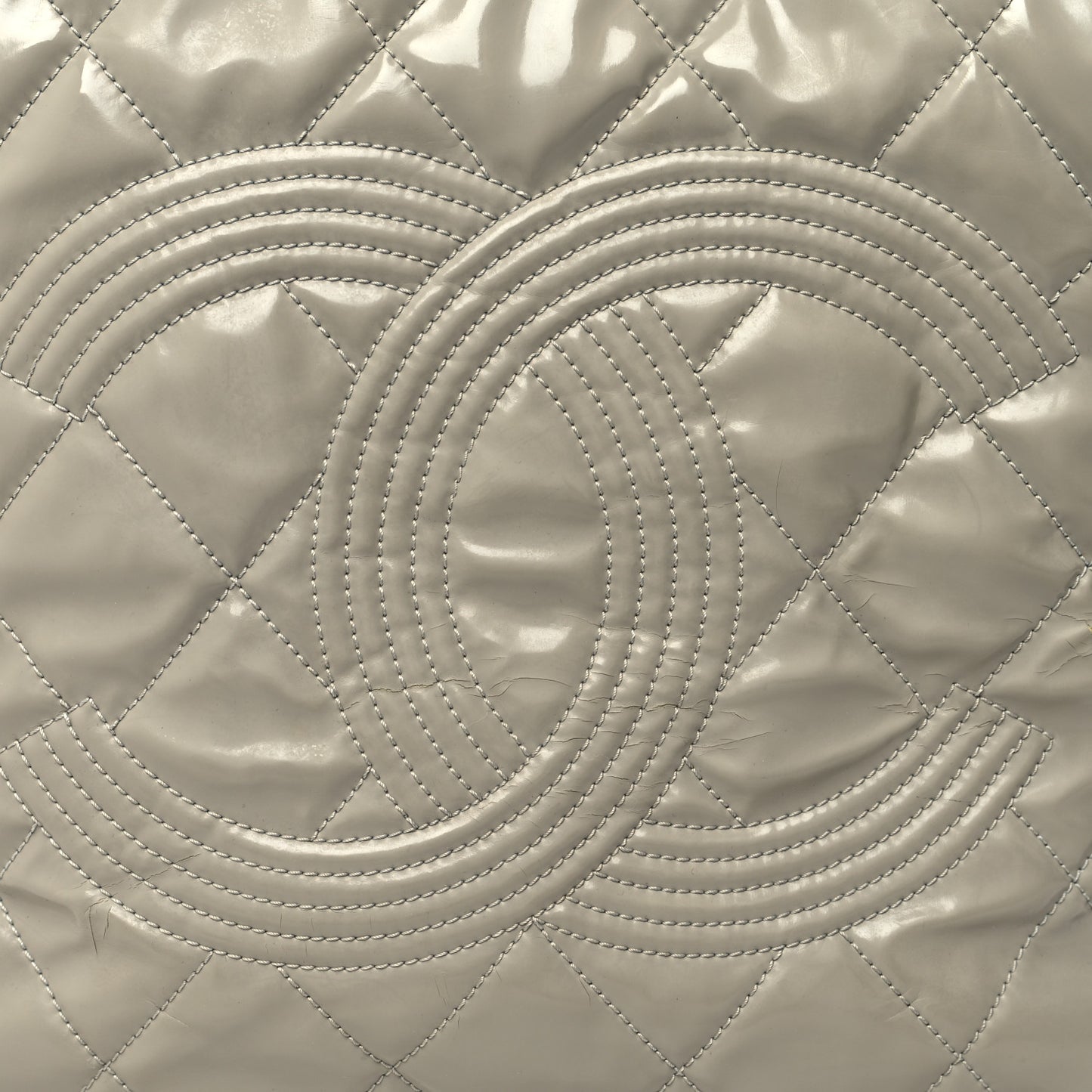 Patent Quilted Expandable CC Shoping Tote Grey