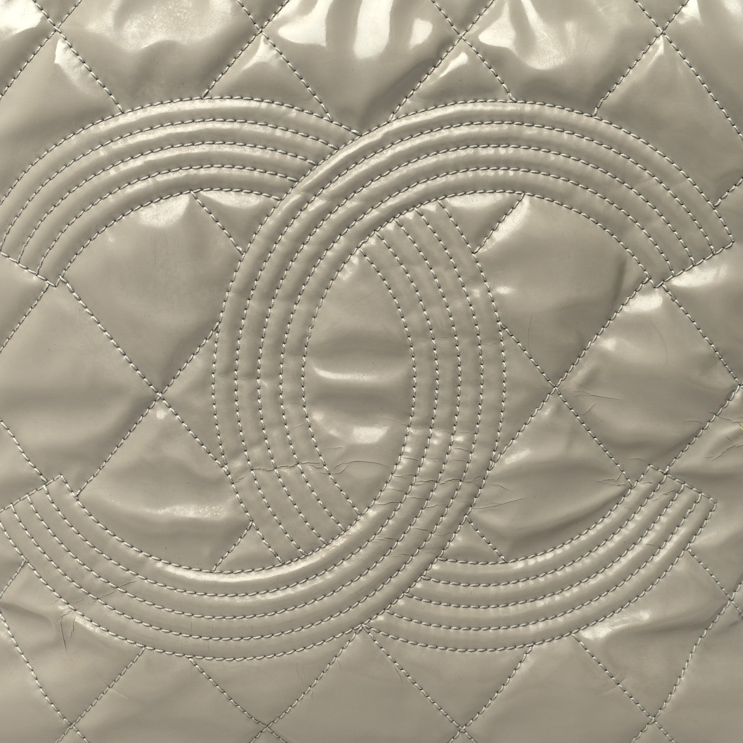 Chanel Patent Quilted Expandable CC Shoping Tote Grey 7 of 13