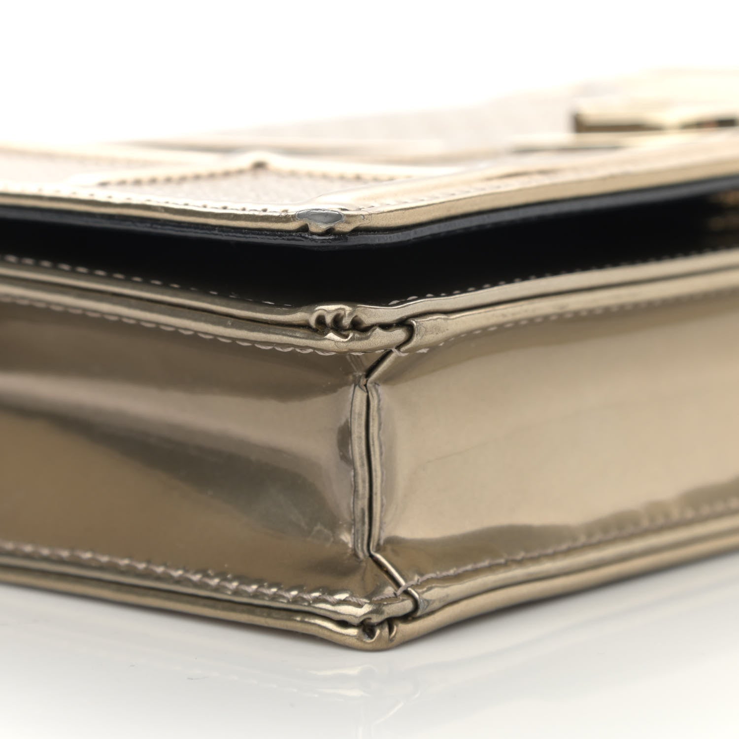 Christian Dior Metallic Patent Micro-Cannage Diorama Wallet on Chain Pouch Gold 10 of 12