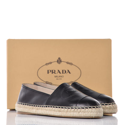 Prada Vitello Lux Logo Embossed 20mm Espadrilles 40 Black 10 of 10