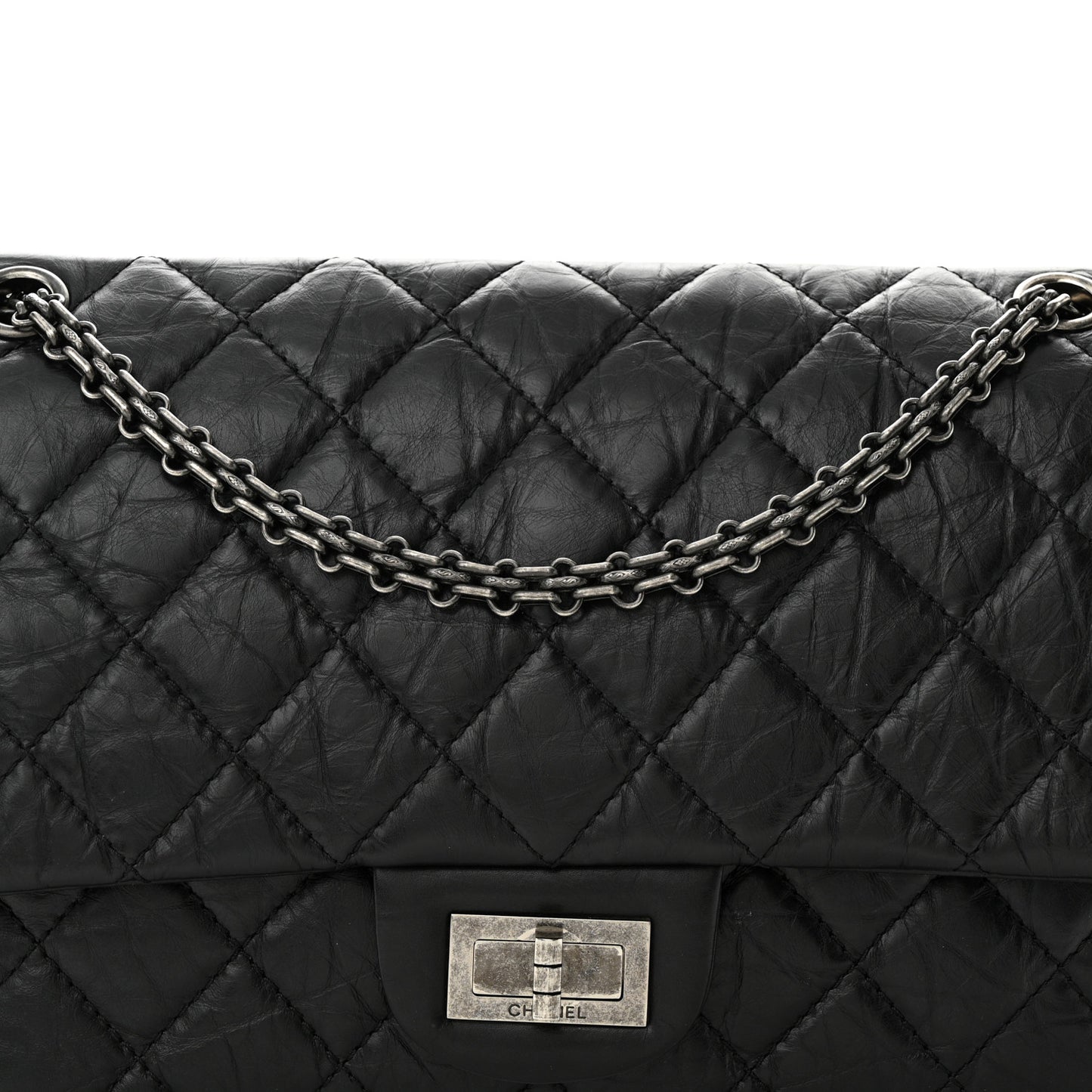 Aged Calfskin Quilted 2.55 Reissue 227 Flap Black