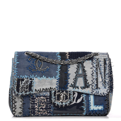 Chanel Denim Tweed Patchwork Jumbo Single Flap Blue 1 of 9