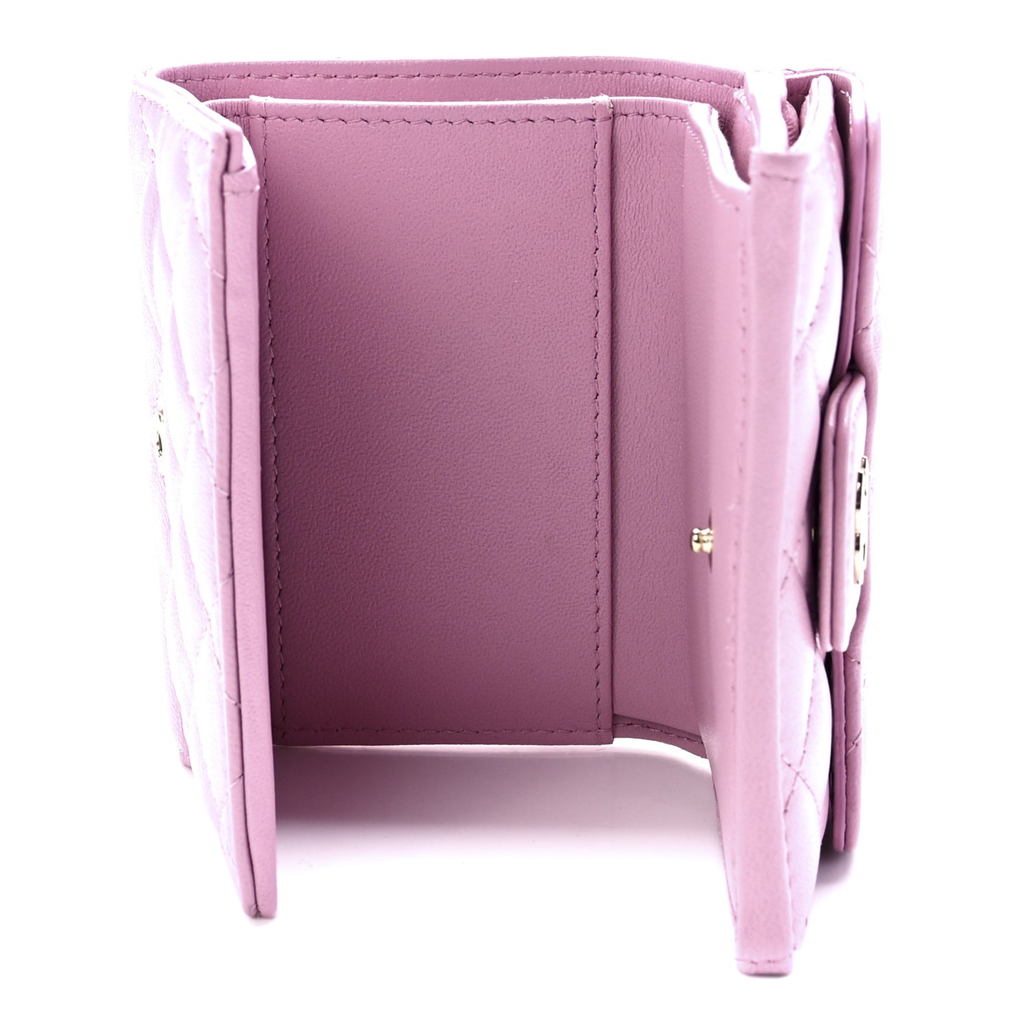 Lambskin Quilted Double Flap Wallet Light Pink