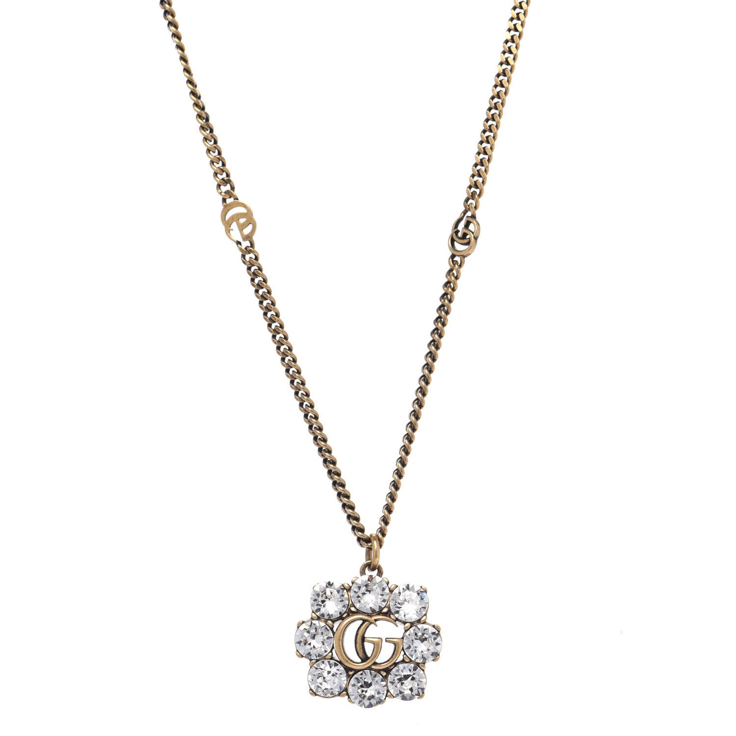 Crystal Embellished Double G Necklace Aged Gold
