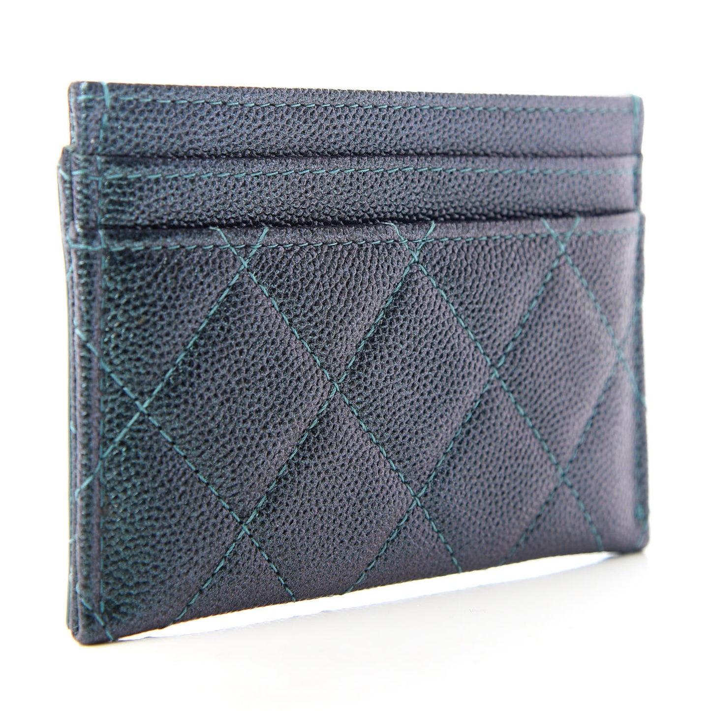 Iridescent Caviar Quilted Filigree Card Holder Dark Turquoise