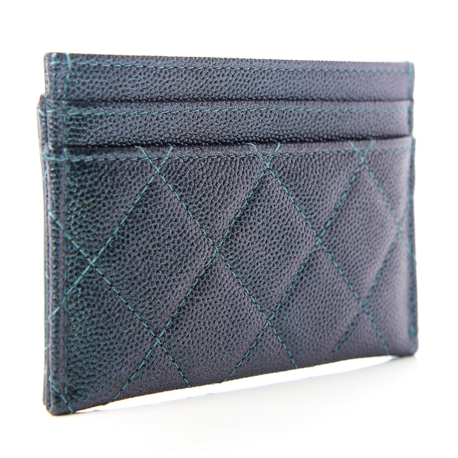Chanel Iridescent Caviar Quilted Filigree Card Holder Dark Turquoise 3 of 9