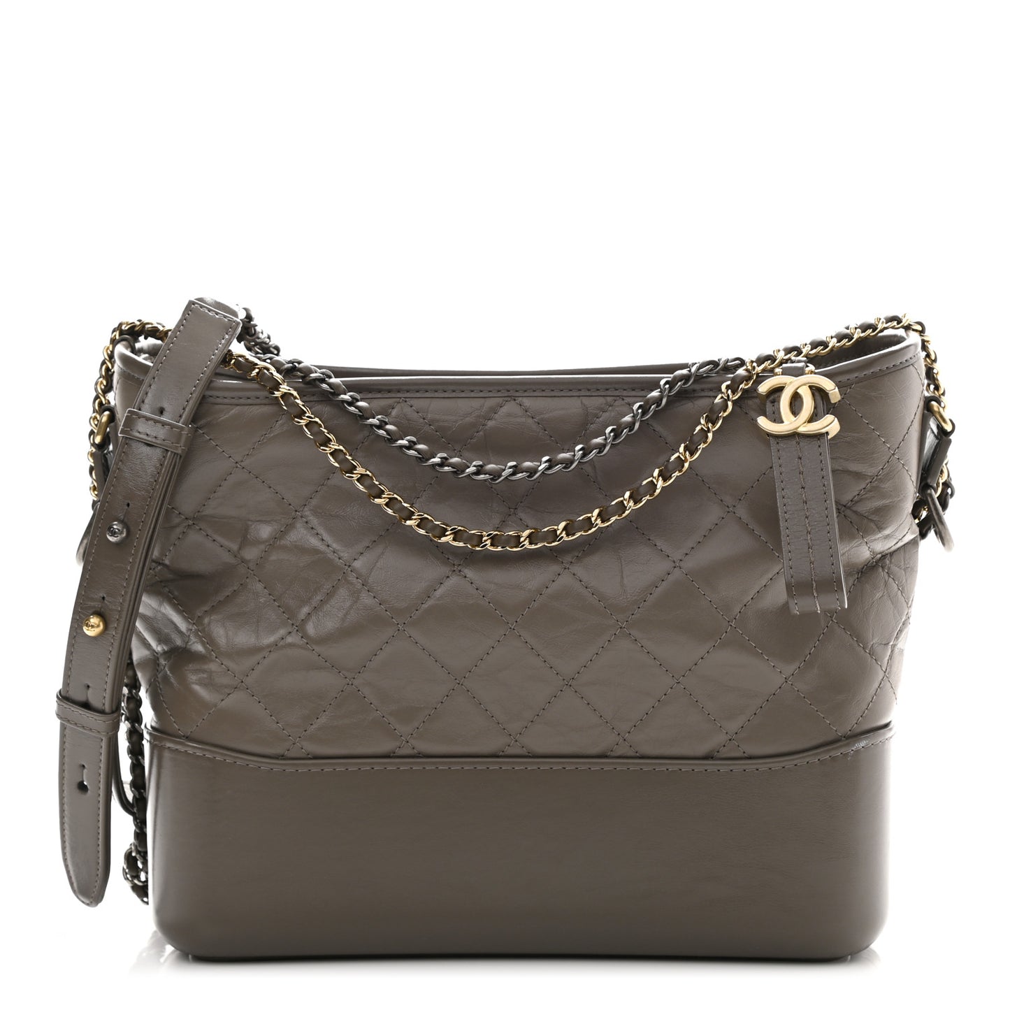 Aged Calfskin Quilted Medium Gabrielle Hobo Grey