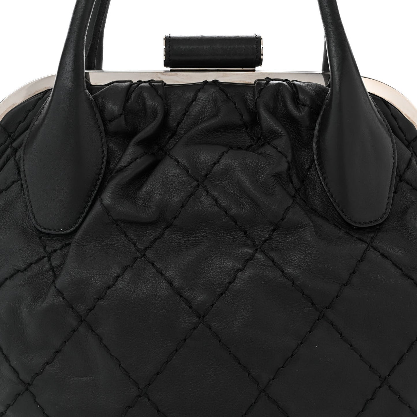 Calfskin Stitched Expandable Frame Bag Black