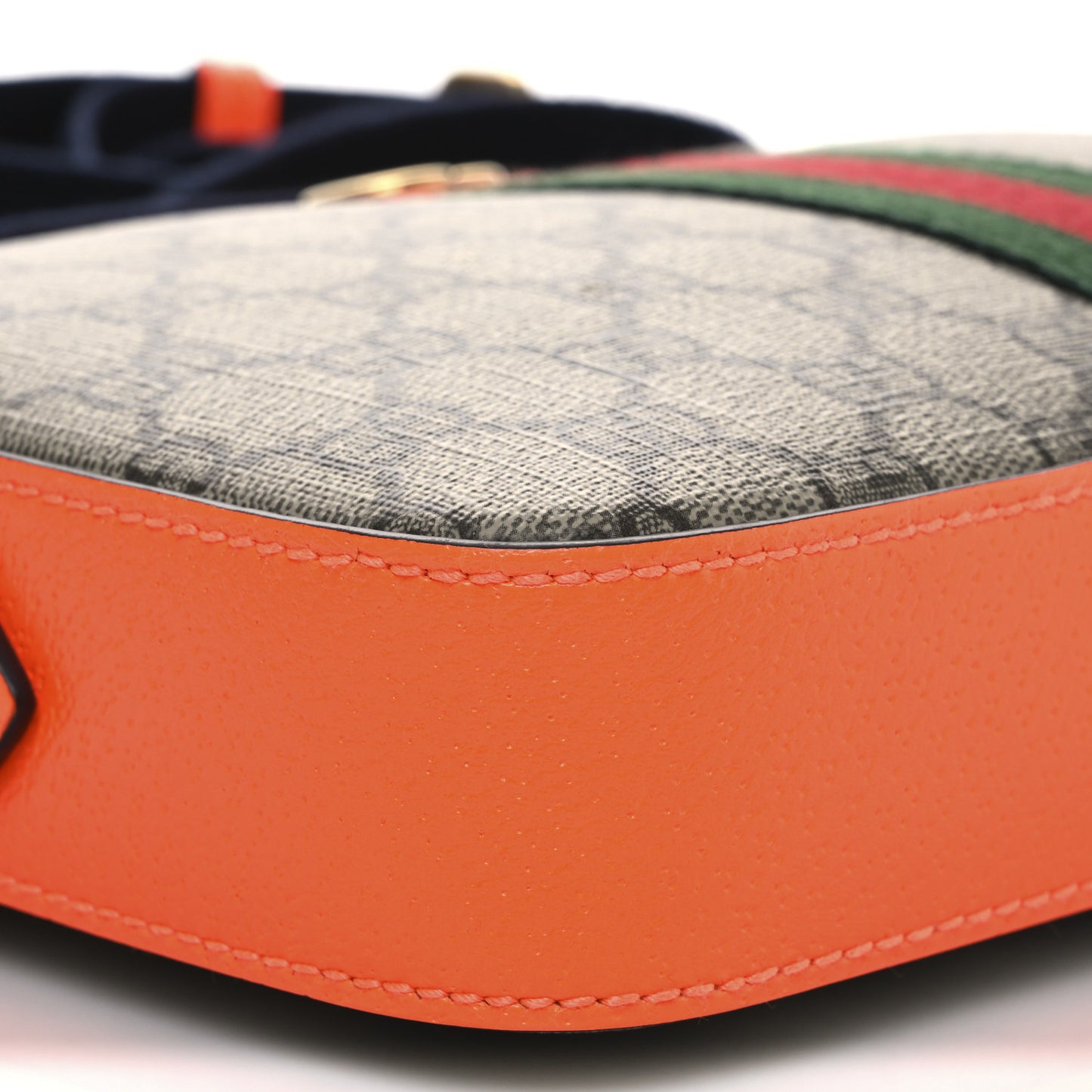 GG Supreme Monogram Textured Dollar Calfskin Web Ophidia Wristlet Shoulder Bag Beige Ebony Orange