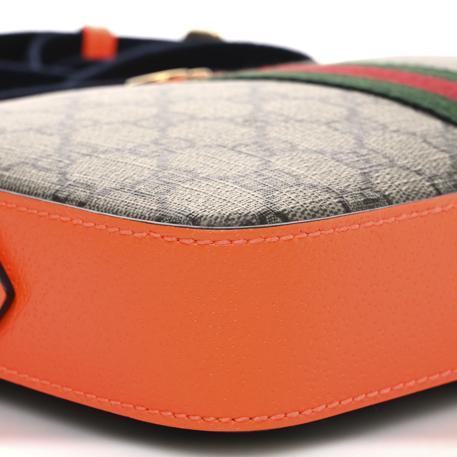 Gucci GG Supreme Monogram Textured Dollar Calfskin Web Ophidia Wristlet Shoulder Bag Beige Ebony Orange 10 of 12