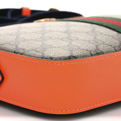 Gucci GG Supreme Monogram Textured Dollar Calfskin Web Ophidia Wristlet Shoulder Bag Beige Ebony Orange 10 of 12