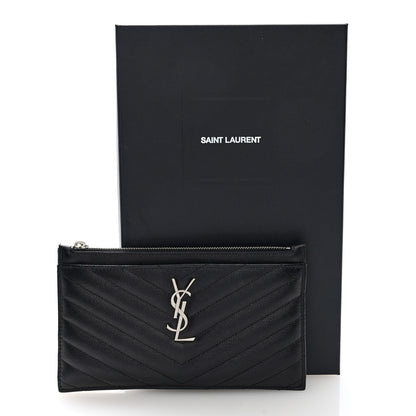 Saint Laurent Grain De Poudre Chevron Monogram Bill Pouch Black 8 of 8