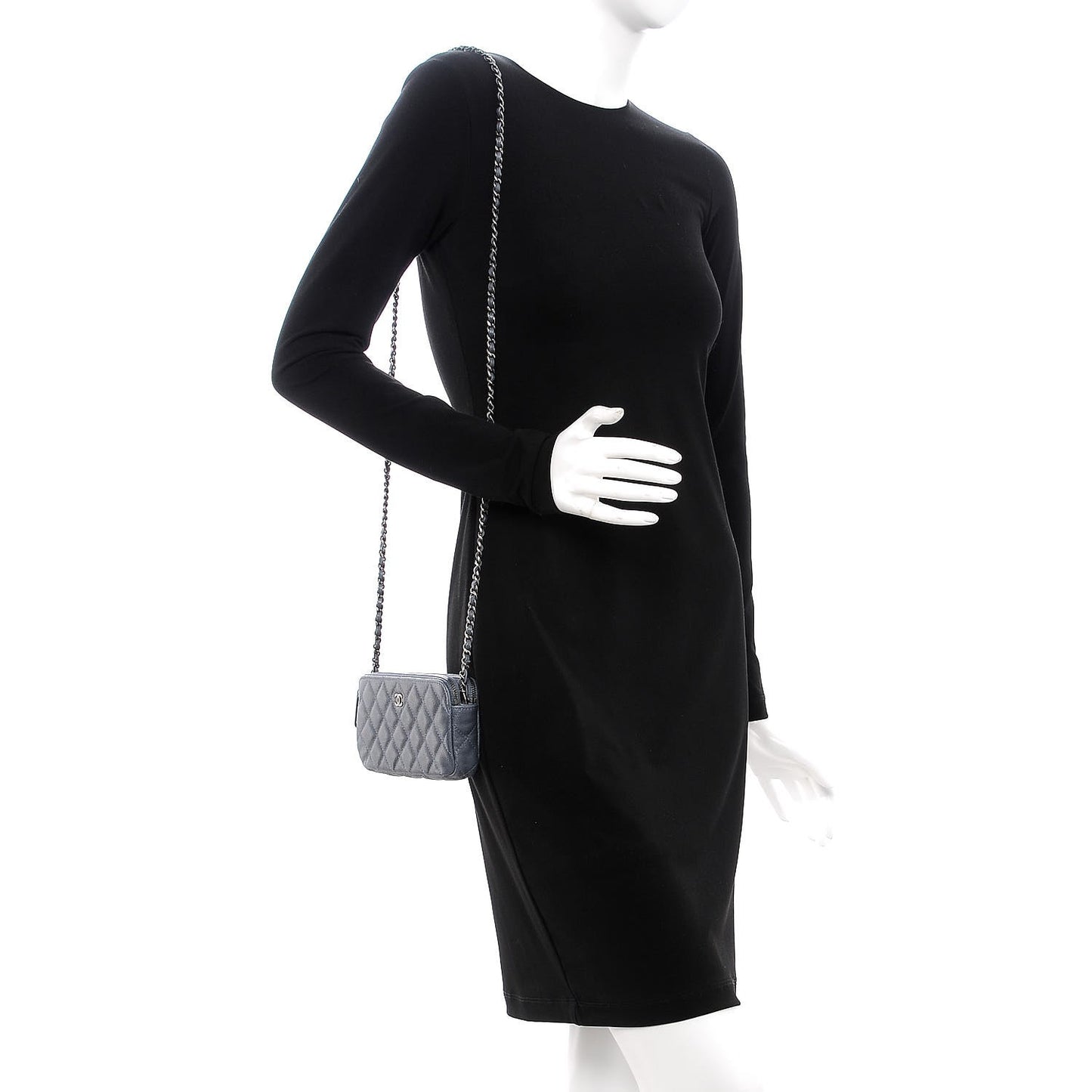 Caviar Quilted Small Clutch With Chain Grey