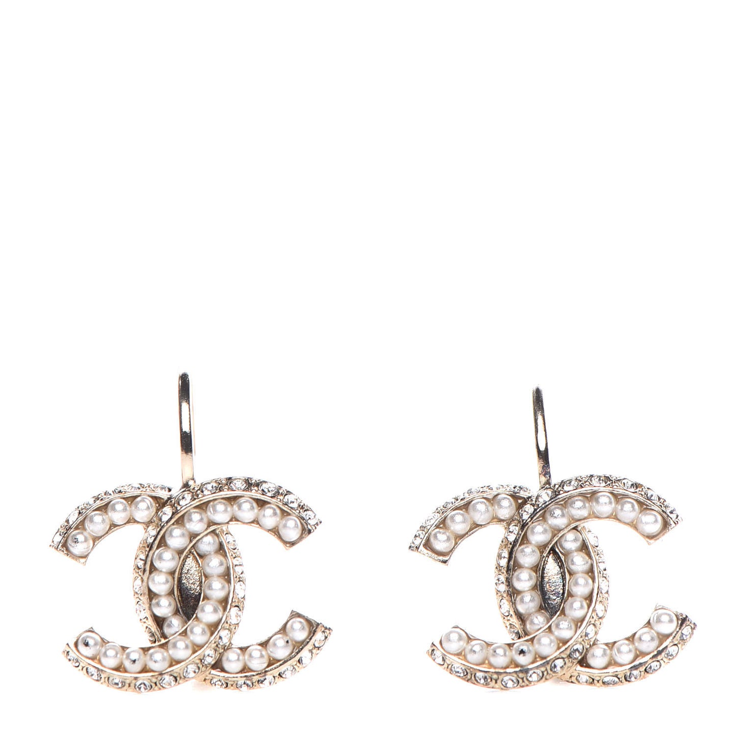 Crystal Pearl CC Dangle Earrings Gold