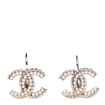 Chanel Crystal Pearl CC Dangle Earrings Gold 1 of 8