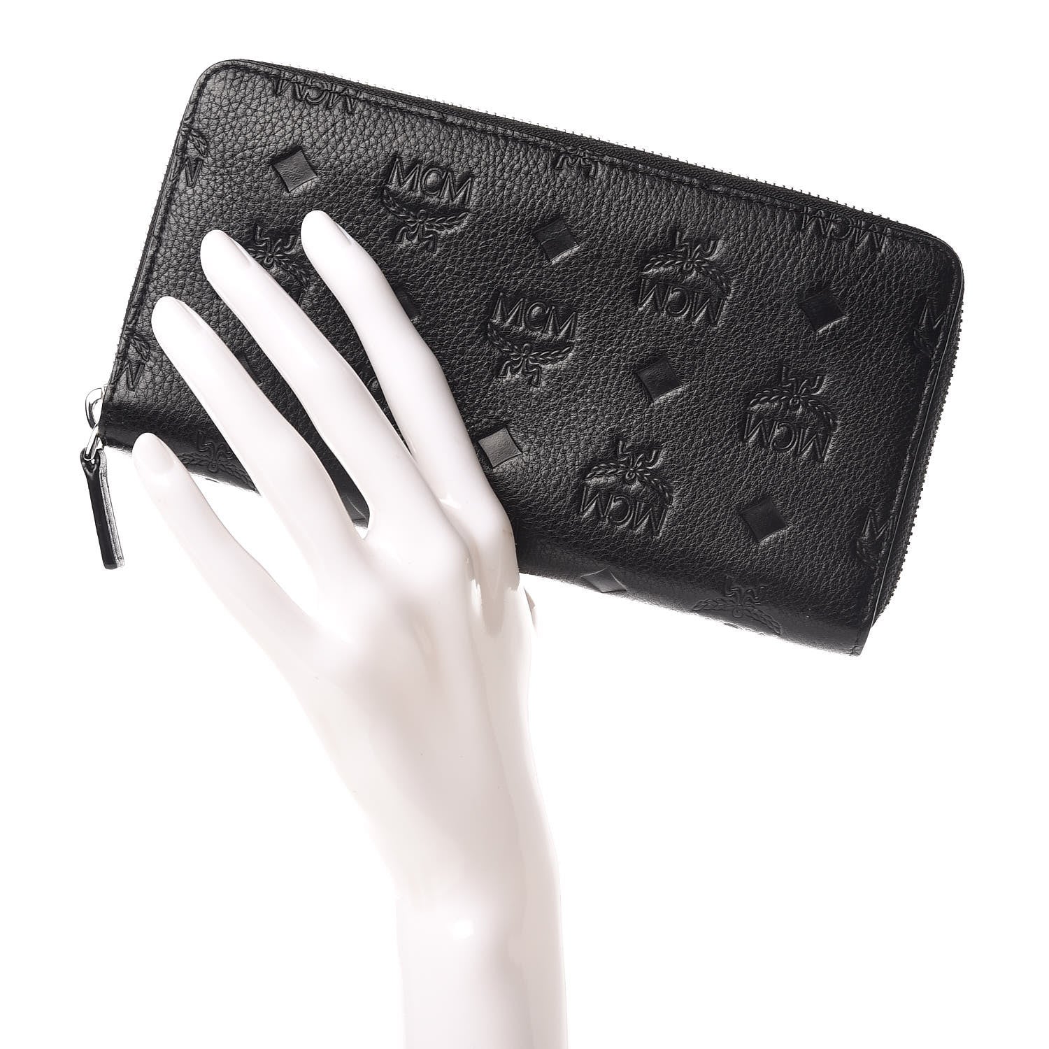 MCM Calfskin Ottomar Monogram Klara Zip Wallet Black 2 of 11