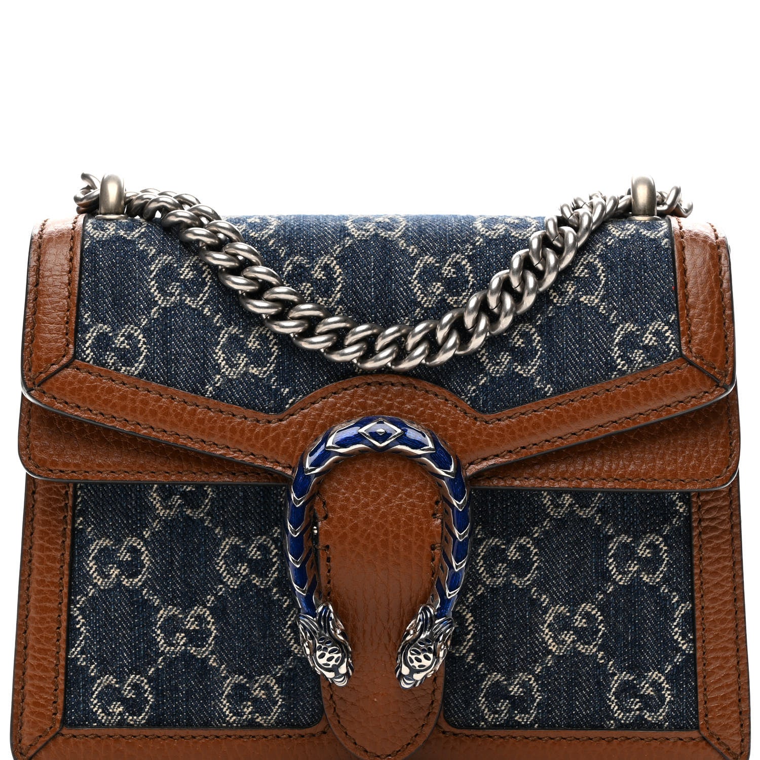 Gucci New Denim GG Monogram Dollar Calfskin Enamel Mini Dionysus Shoulder Bag Blue Tea Cuir Epilog Electric Blue 8 of 10