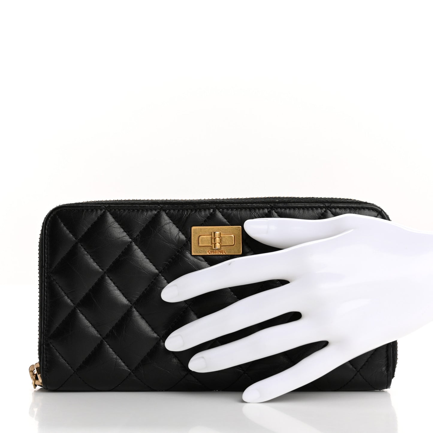 Aged Calfskin Quilted Reissue Large Gusset Zip Around Wallet Black