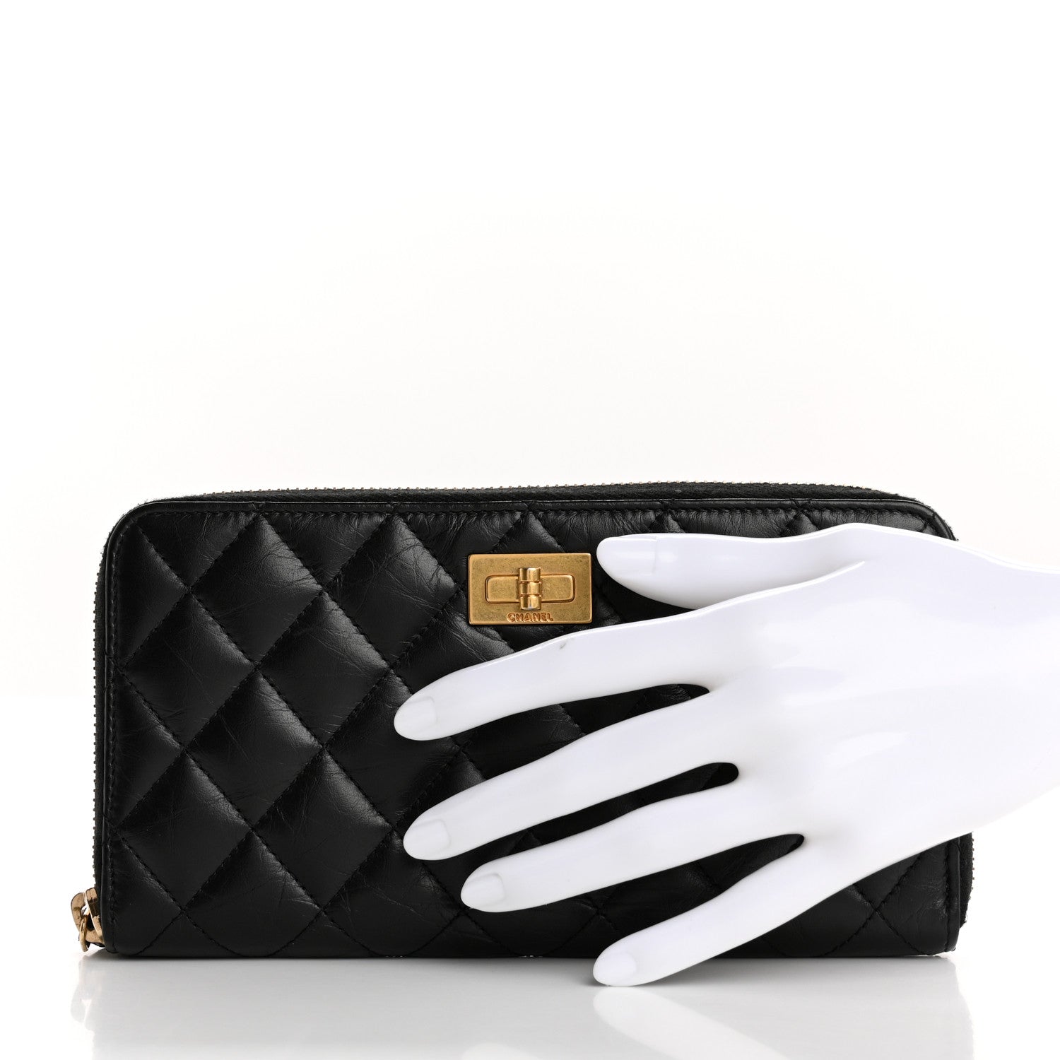 Chanel Aged Calfskin Quilted Reissue Large Gusset Zip Around Wallet Black 2 of 13