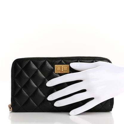 Chanel Aged Calfskin Quilted Reissue Large Gusset Zip Around Wallet Black 2 of 13